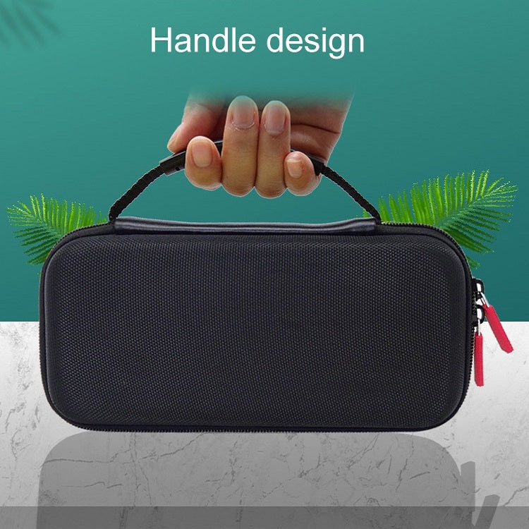 Black console storage case with top carry handle and textured shell