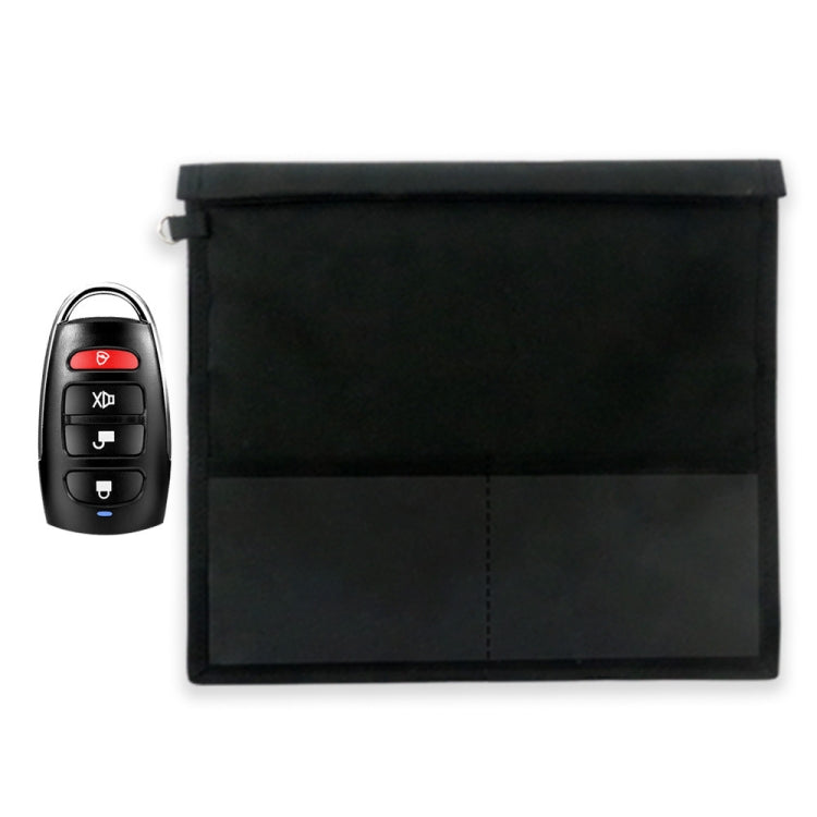 Black RFID shielding pouch with key fob inside pocket