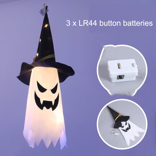 LED wizard hat hanging light with battery holder and hanging loop.