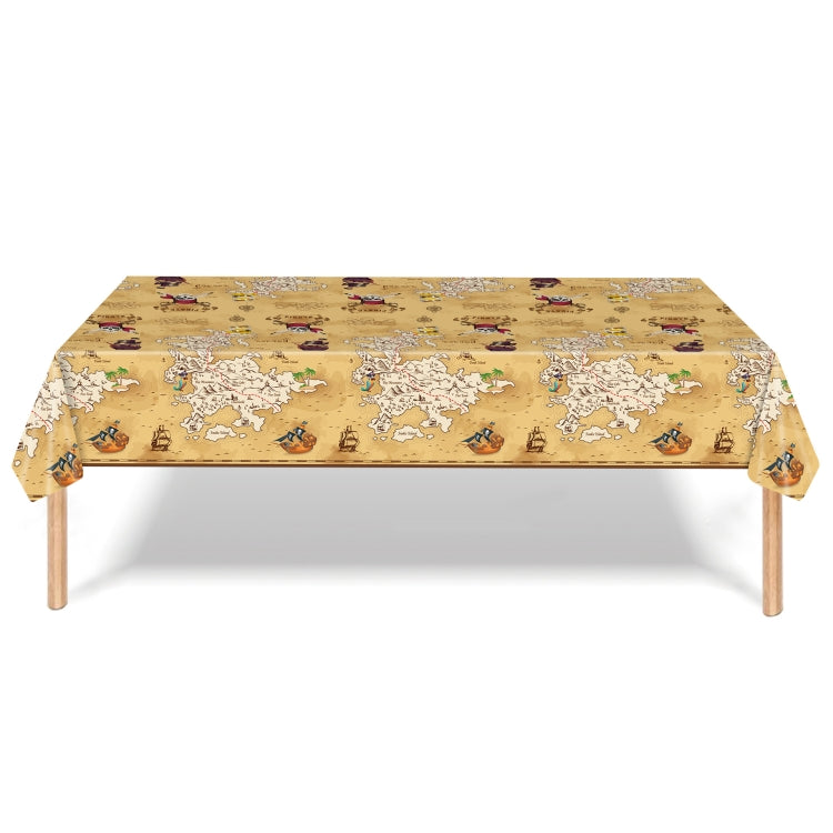 Pirate map themed disposable tablecloth, beige rectangular with illustrated pirate pattern