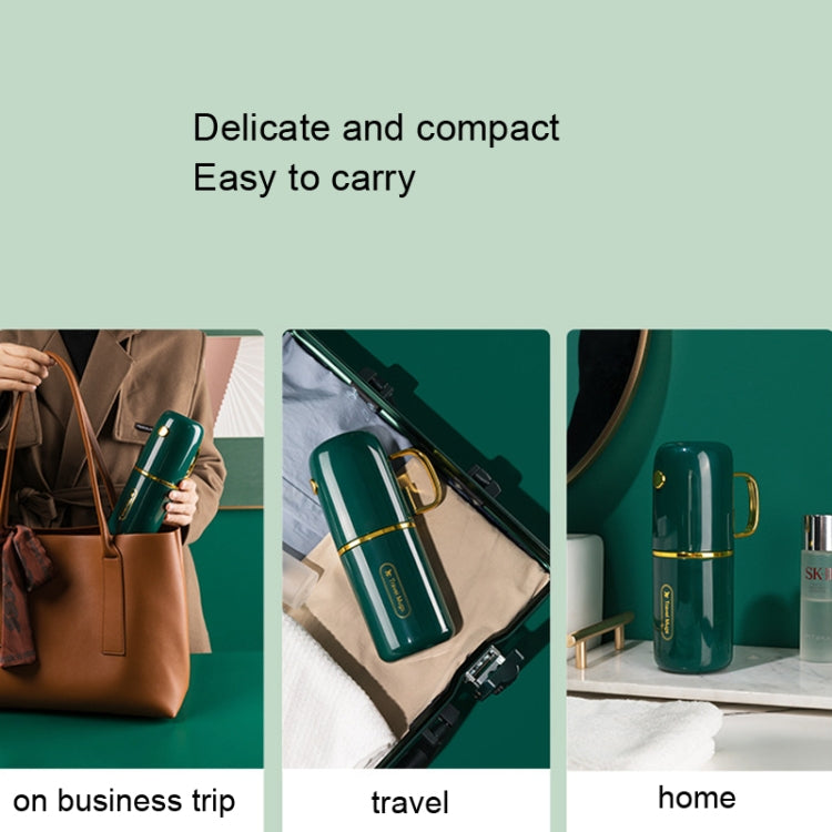 Dark green mouthwash cup set with gold-trim travel case and cup