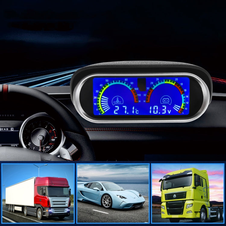 Universal 12V/24V dashboard instrument gauge with blue backlit dual gauge readout