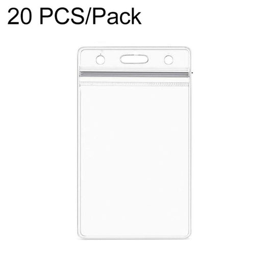 Clear vertical PVC ID card sleeve with top zipper and two punched holes