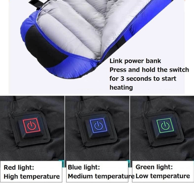 Electric heating sleeping bag switch control with red, blue, and green light states