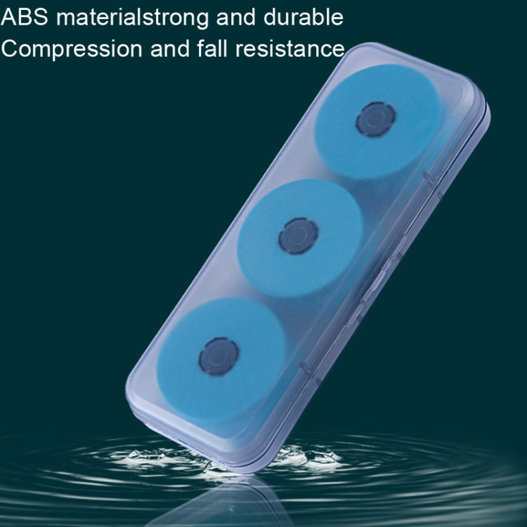 Durable fishing line spool storage box with blue spools in clear case