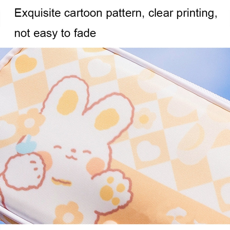 Beige fabric panel with clear printed cute bunny and flower pattern