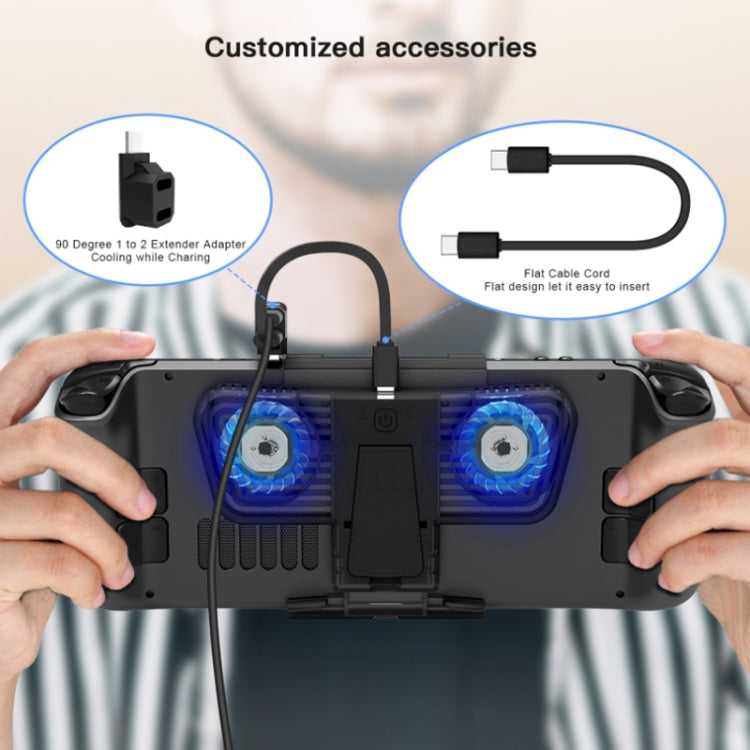 Handheld game console cooling fan bracket with dual fans and connected accessory cables