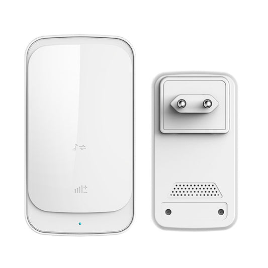 White wireless waterproof touch doorbell chime with camera-style back cover and speaker grille
