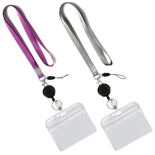 3 PCS TZ-003 Transparent PVC Horizontal ID Card Holder Badge, TZ-003(Purple), TZ-003(Gray)