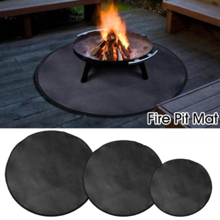 Stacked set of round black fireproof grill mats for fire pit