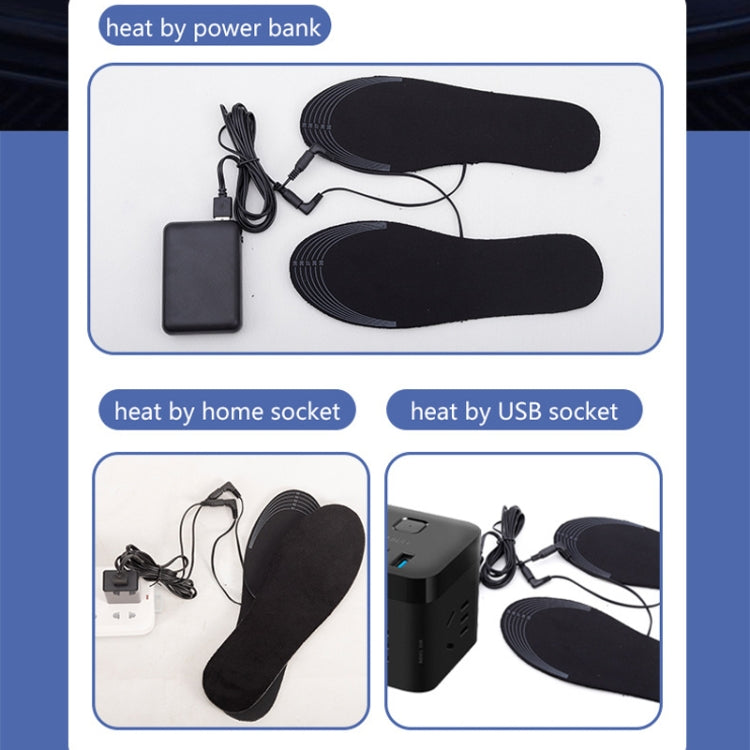 USB heated insole pair with charging power adapter and connecting cables