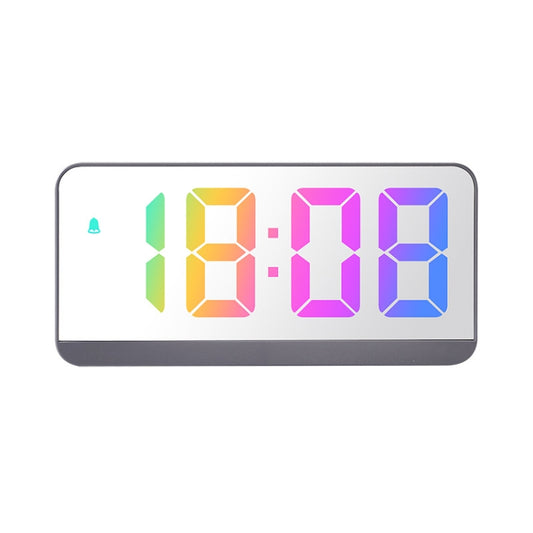 Colorful LED alarm clock with gray case, large multicolor digital time display