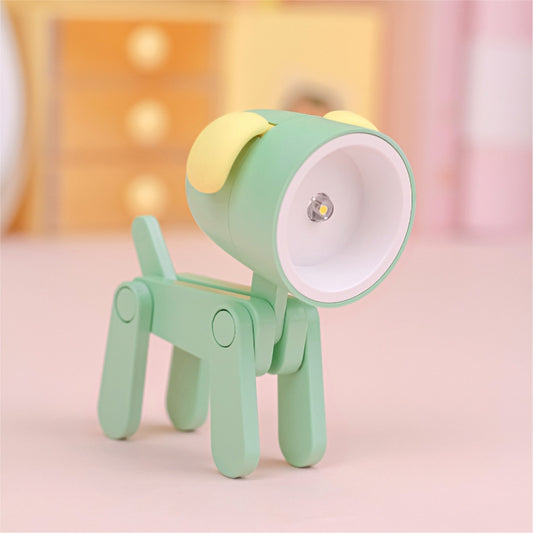 Green dog-shaped LED mini desk lamp with yellow ears and round headlight