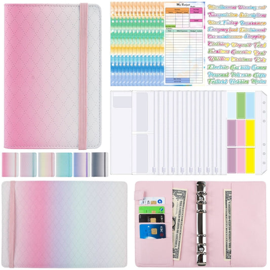 A6 Gradient Macaroon Loose-leaf Handbook Cash Budget Book, Pink Purple Green, Gray White, Yellow Pink Purple, Green Yellow Pink, Blue Green Purple, Green Blue White