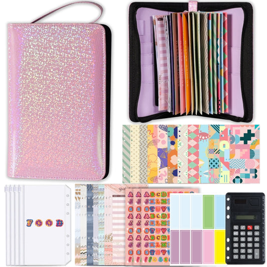 A6 Handheld Zipper Bag Type Large Capacity Cash Budget Book Handbook, Purple, Blue, Pink, Black Gray, Yellow