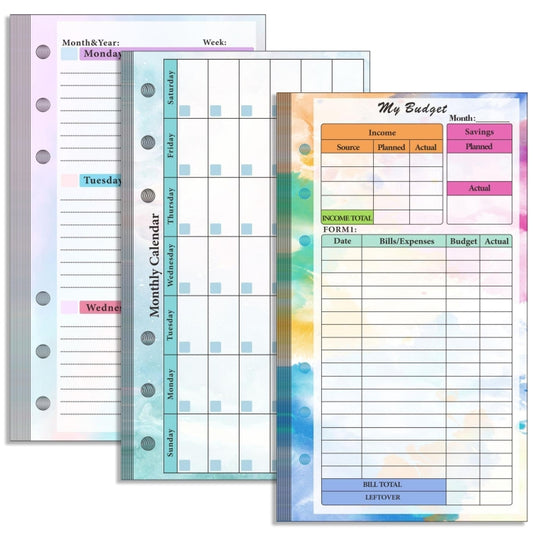 A6 6 Hole Budget Book Loose-leaf Replacement Core Handbook Insert,Spec:, Kit 1, 3 In 1, Monthly Plan 56 Sheets, Budget Page 56 Sheets, Weekly Plan 108 Sheets