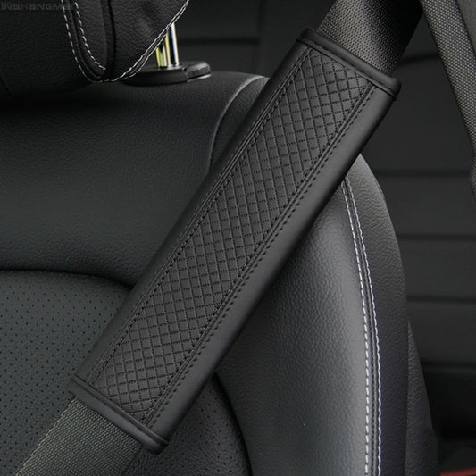 Fiber Leather Embossed Car Seat Belt Shoulder Cover Protector, 6.5X23cm
