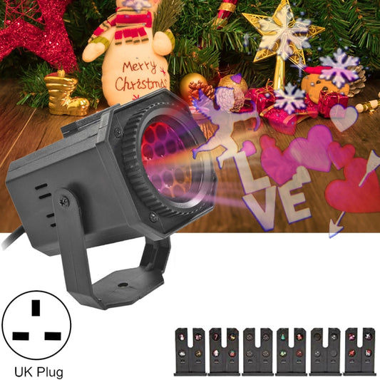 Rotating laser projector light with UK plug, showing colored pattern lens and card slots