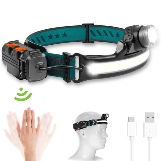 XPG + COB Sensor Headlight Flashlight 6 Lighting Modes Rechargeable Head Lamp, W678-2 Zoom, 678-1 Fixed Focus