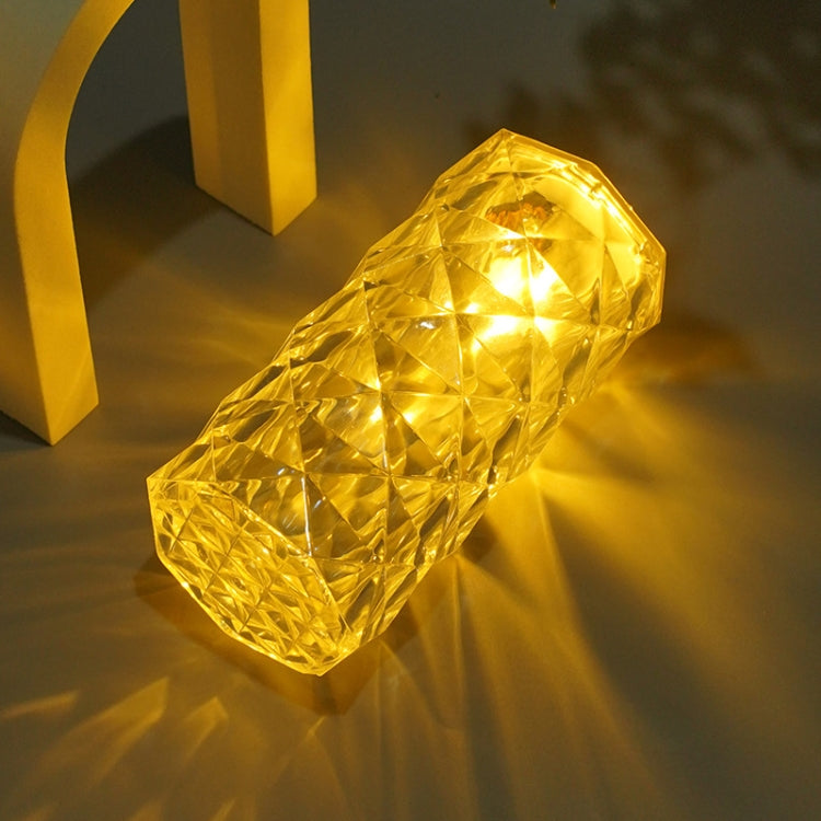 Amber faceted crystal LED bedside lamp with cylindrical glowing shade