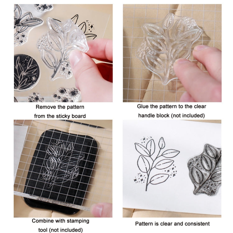 Clear silicone botanical arrangement stamp with leaf and flower designs