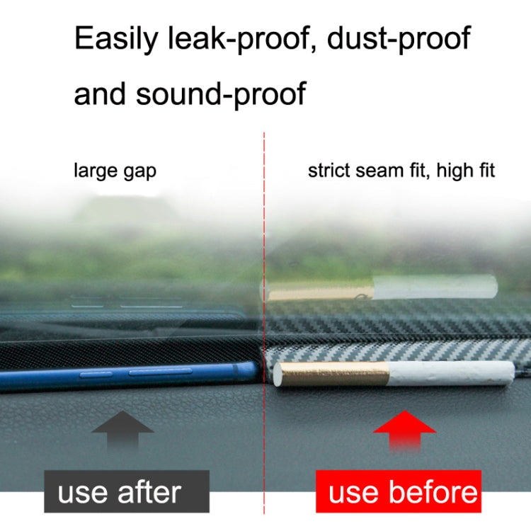 Rubber seal strip seated along dashboard gap to help block dust and leaks