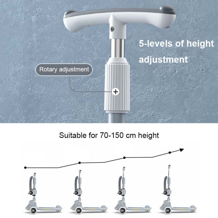 Height-adjustable white children scooter with rotary height column and handlebar