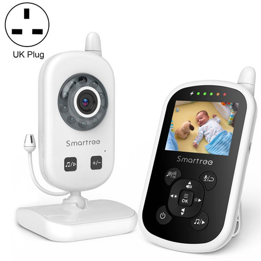 Wireless baby monitor camera with UK plug, handheld display and white camera unit