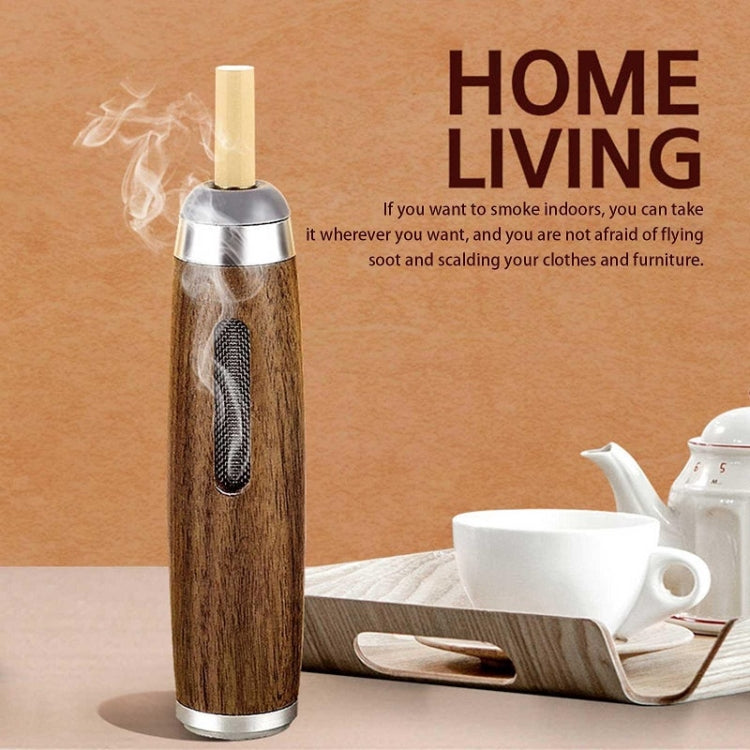 Dark walnut beechwood anti-flying ashtray with metal top and built-in slot