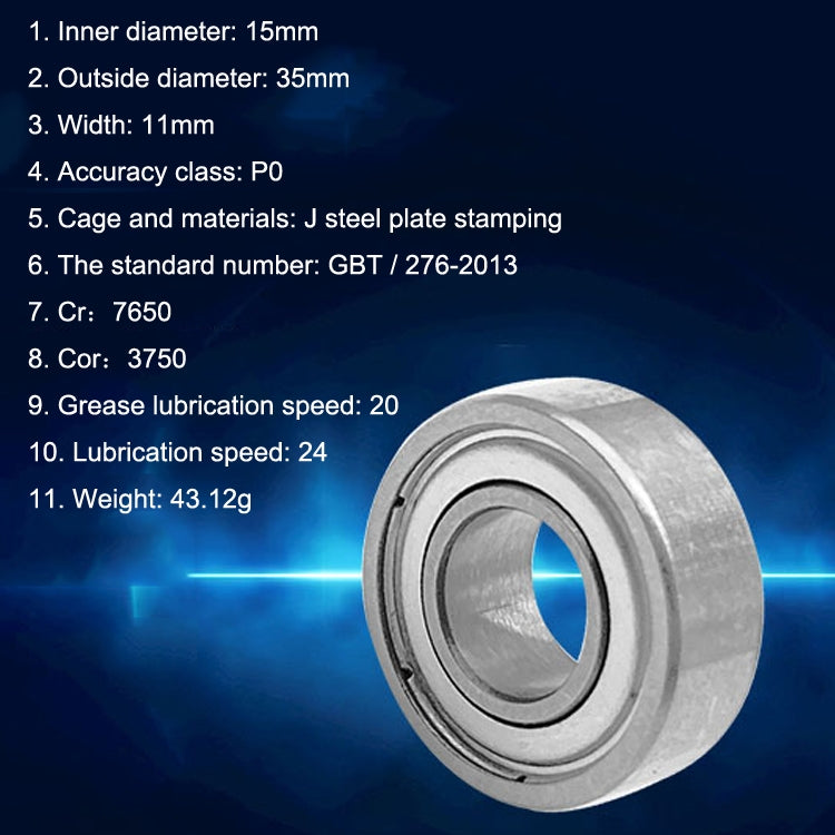 Single deep groove ball bearing with metal outer ring and seal, inner ring, 6202ZZ