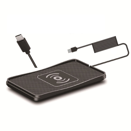 Car QI wireless charging pad with textured anti-slip surface and Type-C cable