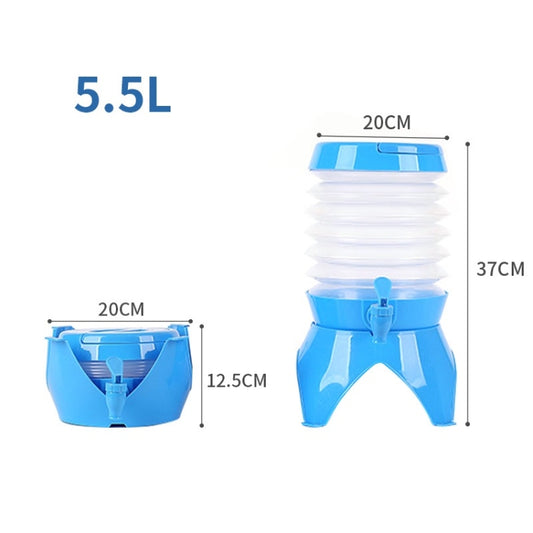 5.5L blue folding bucket with faucet, open dimensions shown