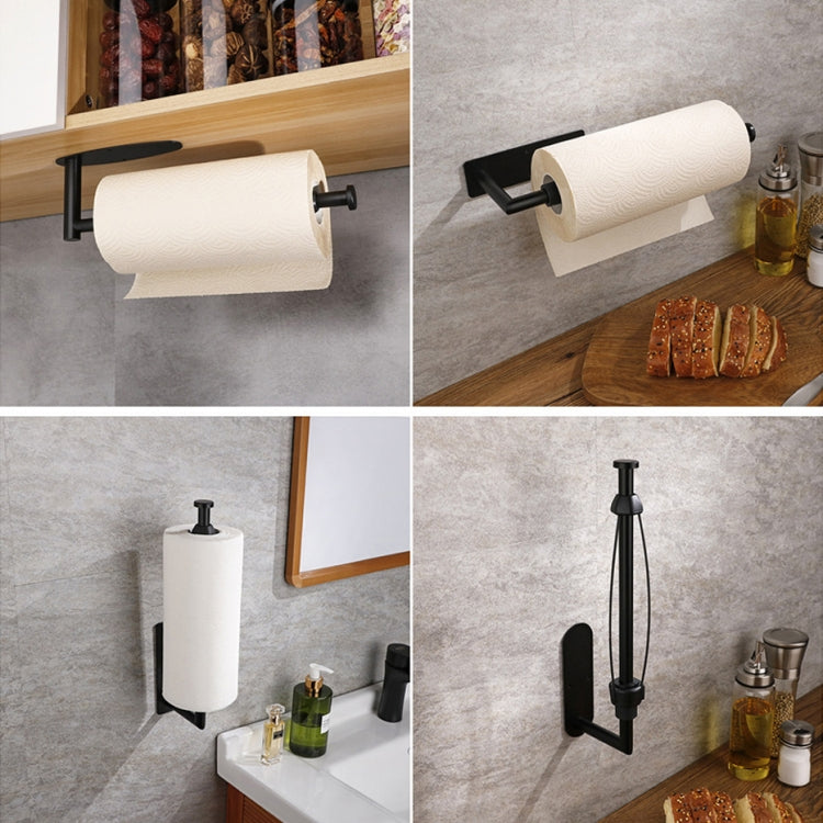 Black stainless roll paper holder with damped spring arms mounted in bathroom or kitchen