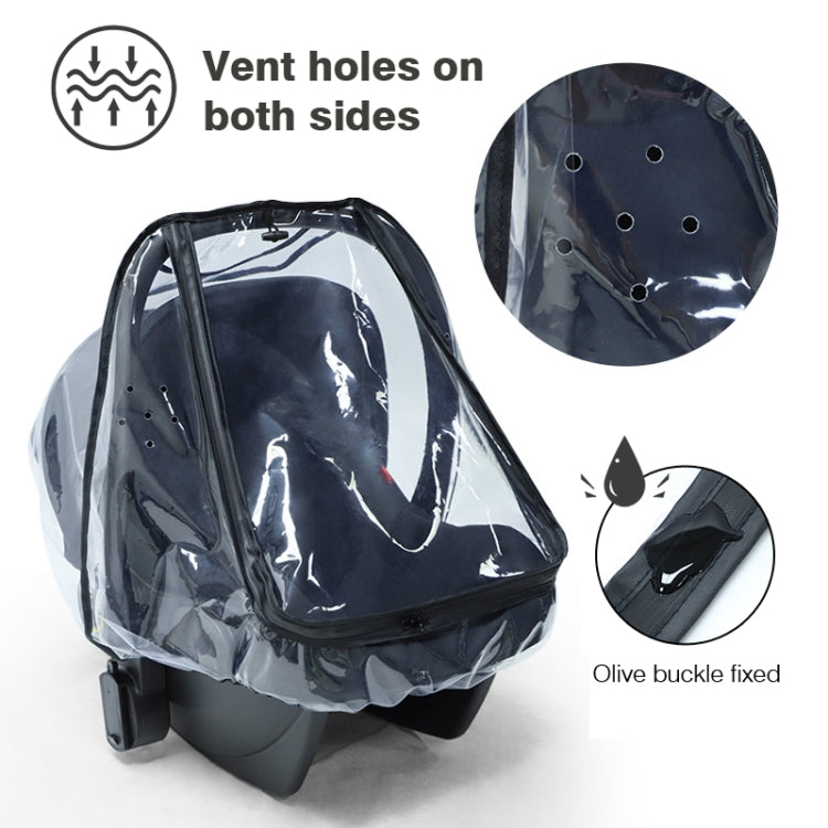 Transparent stroller rain cover with vent holes on both sides and fixed olive buckle