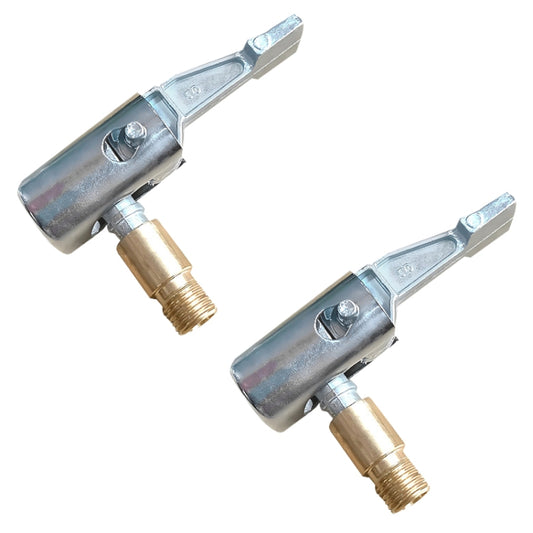 Metal inflatable pump adapters with brass-threaded valve connectors and flat handle clips