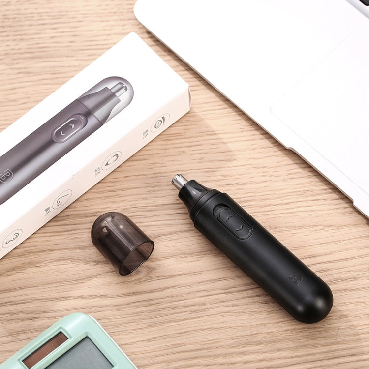Electric nose hair trimmer with protective cap pieces and product box