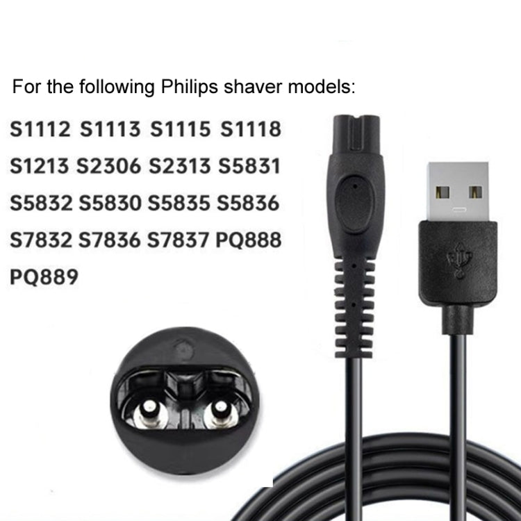 Set of black USB charging cables with shaver plug and USB-A connector