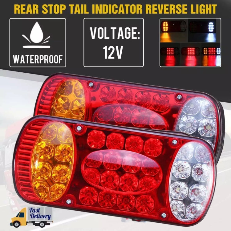 Red, yellow, and clear LED trailer tail light with multi-lens oval and circular LEDs