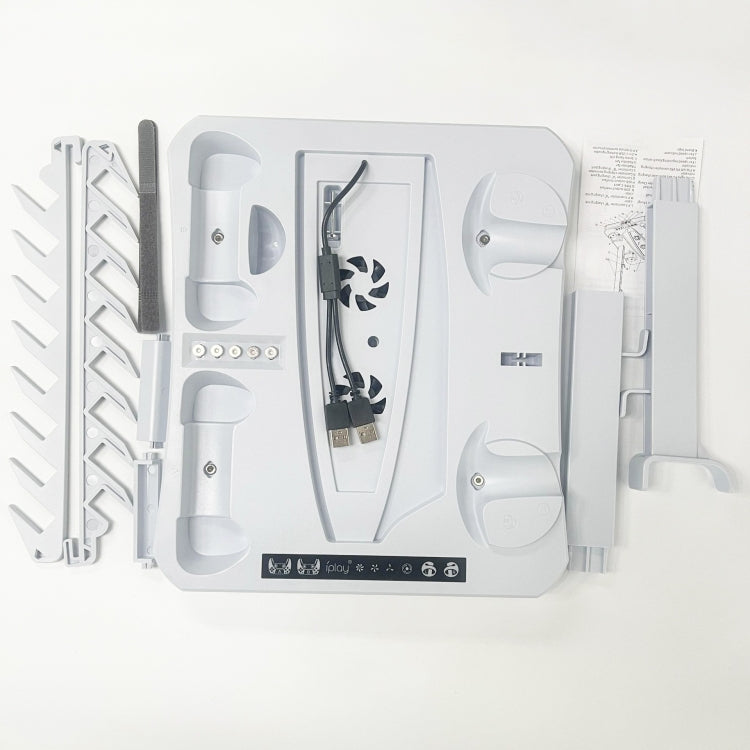 Contents tray for a white PS console cooling stand, cables and mounting pieces