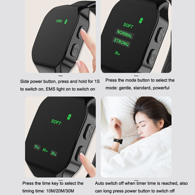 Black pulse therapy strap with mode options and on-device power and control buttons