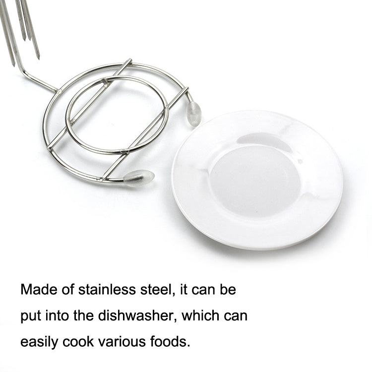 Stainless steel kebab rack with round drip plate and skewer holder ring