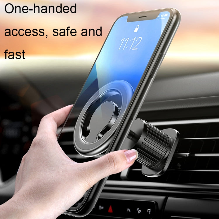 Car magnetic phone holder with silver vent clip and ring grip, rotatable mount