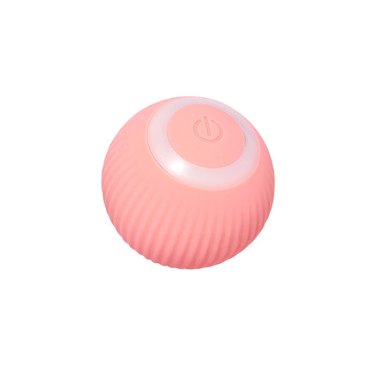 Pink rolling cat ball toy with power button on top