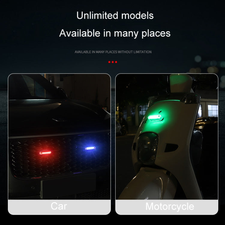 LED strobe warning lights with red and green glow on vehicles