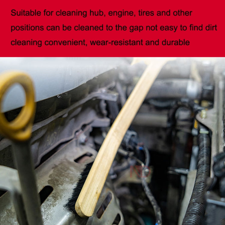 Engine cleaning brush with long bamboo handle and black bristle head