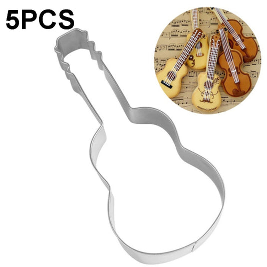 5pcs Guitar Shape Baking Biscuit Mold Stainless Steel Fondant Mousse Circle, Guitar Shape