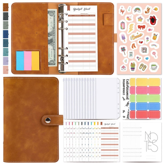 H666 A6 Loose-leaf Binder Cash Budget Handbook Vintage PU Leather Notebook with Window, H666 Light Gray, H666 Dark Gray, H666 Amber Brown, H666 Treasure Blue, H666 Denim Blue, H666 Retro Green, H666 Taro Purple, H666 Pink