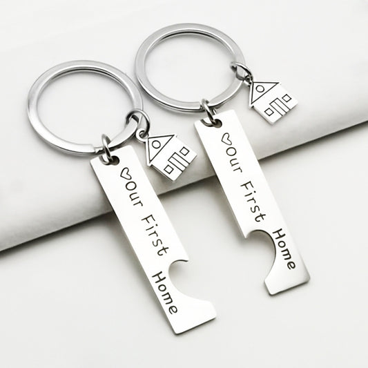 Stainless Steel Titanium Steel Keychain House Pendant, House Keychain