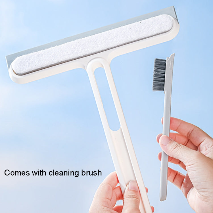 White glass cleaning squeegee with removable cleaning brush included