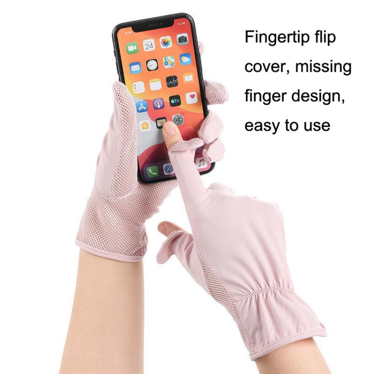 Thin breathable mesh sun gloves, fingertip flip cover, open finger design, pink